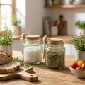 Szklanka dekoracyjna z korkową pokrywką i łyżeczką, zielona, Ø7cm, wys.10cm, 2 sztuki | Floristik24.pl