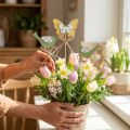 Wtyczka ptak motyl, dekoracja drewna, dekoracja wiosenna wtyczki roślinna zielona, żółta L24/25cm 12szt | Floristik24.pl
