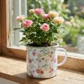 Filiżanka do sadzenia róż, emaliowana, dekoracyjna, z uchwytem, biała, Ø9,5cm | Floristik24.pl