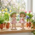 Figurki dekoracyjne dziewczynek w kapeluszach, różowo-zielone, 6,5x5,5x14,5 cm, 2 sztuki | Floristik24.pl