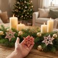 Gwiazdki drewniane Dekoracja świąteczna gwiazdki drewniane pomarańczowe 8cm 16 szt | Floristik24.pl