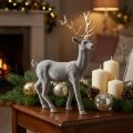 Dekoracyjny jeleń dekoracyjna figura dekoracyjna renifer flokowany szary wys.46cm | Floristik24.pl