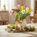 Zajączek z dzieckiem, dekoracja wiosenna z drewna, ojciec królik, natura wielkanocna, zielony, żółty wys.22cm | Floristik24.pl