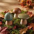 Ceramiczna dekoracja grzybowa brązowo-zielono-niebieska jesienna dekoracja wys. 6-7,5 cm 3 szt. | Floristik24.pl
