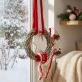 Świąteczny wianek na okno czerwony, biały Ø20cm dł.98cm | Floristik24.pl