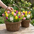 Owalny kosz do sadzenia z wikliny z uchwytem, brązowy, 28/24 cm, zestaw 2 szt. | Floristik24.pl