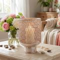 Latarnia metalowa świecznik szklana srebrno-różowa Ø18cm W27cm | Floristik24.pl