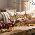 Zawieszka w kształcie liścia miłorzębu, dekoracja adwentowa, metalowa dekoracja na jesień Złoty L12cm 12 szt | Floristik24.pl