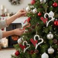 Zawieszka serce z drewna czerwony, biały 8cm 24 szt | Floristik24.pl