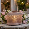 Latarnia dekoracyjna owalna różowa lampion dekoracja stołu metalowa 27×16×23cm | Floristik24.pl