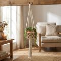 Wisząca dekoracja makramowa w stylu boho, Ø12 cm, wys. 79 cm, kremowa – wisząca doniczka ścienna | Floristik24.pl