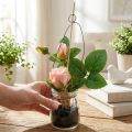 Róża w szkle różowa H23cm | Floristik24.pl