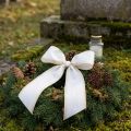 Biała wstążka do wieńca z mory ze złotym perłowym brzegiem, wstążka do florystyki pogrzebowej, wodoodporna i przyjazna dla środowiska | Floristik24.pl