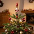 Figurka dziadka do orzechów na czubek choinki w kolorze czerwonym, na choinkę 28 cm, prawdziwe szkło | Floristik24.pl