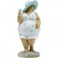 Dama w kapeluszu, dekoracja morska, lato, figura kąpielowa niebiesko-biała W27cm
