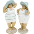 Figura dekoracyjna damy na plaży, dekoracja letnia, figurki kąpielowe z czapką niebiesko-biała W15/15,5cm zestaw 2