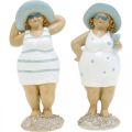 Figura dekoracyjna damy na plaży, dekoracja letnia, figurki kąpielowe z czapką niebiesko-biała W15/15,5cm zestaw 2