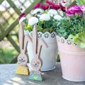 Floristik24 Szczęśliwa dekoracja króliczka, wiosna, para zając wielkanocny, drewniana dekoracja do umieszczenia H19cm 6szt