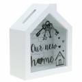 Floristik24 Pudełko oszczędnościowe &quot;Nasz nowy dom&quot; drewno szkło białe 15x7cm W18cm