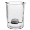 Floristik24 Latarnia szklana z świecznikiem na herbatę czarny metal Ø13,5×W20cm