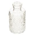 Floristik24 Miniaturowy wazon szklany z wzorem diamentowym, mały wazon stołowy, butelka, przezroczysty, 9 cm, 6 sztuk