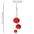 Dzwonki metalowe czerwone, zestaw 3 szt., dekoracyjne, 14/12/8 cm | Floristik24.pl