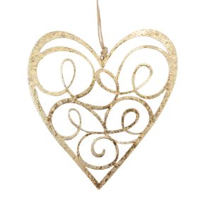Floristik24 Dekoracja wisząca na okno metalowe serca dekoracja serca złote 17cm 2szt