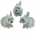Deco rysunek królik szary, dekoracja wiosenna, siedzący króliczek wielkanocny flokowany 3 szt