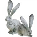 Floristik24 Ozdobny królik, figura ogrodowa o wyglądzie betonu, shabby chic, dekoracja wielkanocna ze srebrnymi akcentami wys. 21/14 cm zestaw 2 szt.