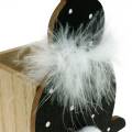Floristik24 Bunny Planter Boa z piór Czarny, biały w kropki drewniany zając wielkanocny