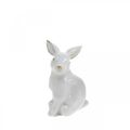 Floristik24 Biały ceramiczny królik, Wielkanocna dekoracja ze złotą dekoracją, wiosenna dekoracja wys.7,5cm