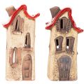 Ceramiczna dekoracja domku z czerwonym dachem, podświetlany domek, 15cm, 2 sztuki | Floristik24.pl