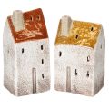 Floristik24 Ceramiczna dekoracja domu z kominem, domek z podgrzewaczy, jesień i zima, 13 cm, 2 sztuki