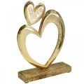 Floristik24 Metalowe Serce Złote, Deco Serce na Drewnie Mango, Dekoracja stołu, Podwójne Serce, Walentynki