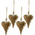 Floristik24 Drewniane serca ze złotym dekorem, drewno mango, ozdobne zawieszki 10cm × 7cm 8szt