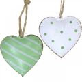 Floristik24 Metalowe serca do zawieszenia, walentynki, wiosenna dekoracja, zawieszka w kształcie serca zielona, biała wys.3,5cm 10szt