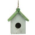 Floristik24 Wisząca dekoracja domek dla ptaków drewno zielony biały 14,5×7,5×17,5cm