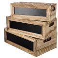 Floristik24 Drewniane pudełko z tabliczką do opisywania, zestaw 3 szt., 36 cm