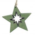 Floristik24 Gwiazda drewniana z motywami zielona 11cm 6szt.
