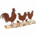 Floristik24 Rodzina kurczaków metalowa rdza na drewnianej podstawie brzoza 32cm H15,5cm