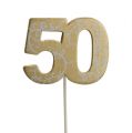 Floristik24 Cyfra drewniana "50" na patyku złota 36szt.