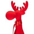 Dekoracyjna figurka łosia z kokardą, siedząca, półka z flokowanego materiału, 54 cm | Floristik24.pl