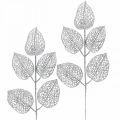 Floristik24 Sztuczne rośliny, dekoracja gałęzi, liść deco srebrny brokat L36cm 10szt