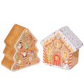 Floristik24 Puszka świąteczna, puszka na ciasteczka, choinka i domek, wygląd piernika, 14 cm, 2 sztuki
