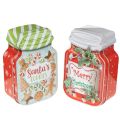 Floristik24 Metalowa puszka na ciasteczka z motywem świątecznym w kształcie słoika na ciasteczka, 15 cm, 2 sztuki