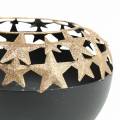 Floristik24 Dekoracja stołu Świąteczne naczynie z gwiazdkami czarno-złote Ø14cm W10,5cm