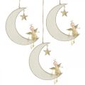 Floristik24 Dekoracja adwentowa, Anioł na księżycu, drewniana dekoracja wisząca biała, złota H14,5cm W21,5cm 3szt.