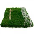 Floristik24 Obraz z mchu i krzyża na grób zielony, biały 40×30cm