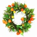 Floristik24 Sztuczny wianek z miechunki, pomarańczowo-zielony, Ø28 cm, jesienna dekoracja