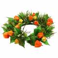 Sztuczny wianek z miechunki, pomarańczowo-zielony, Ø28 cm, jesienna dekoracja | Floristik24.pl